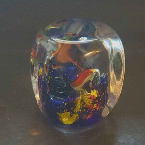 Art Glass Aquarium Cube Vintage Paperweight